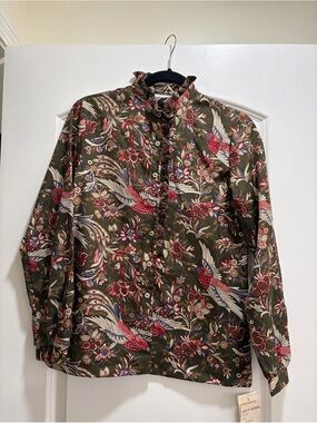 VTG Koret of California Ruffle Neck Bird Floral Blouse - Size 10